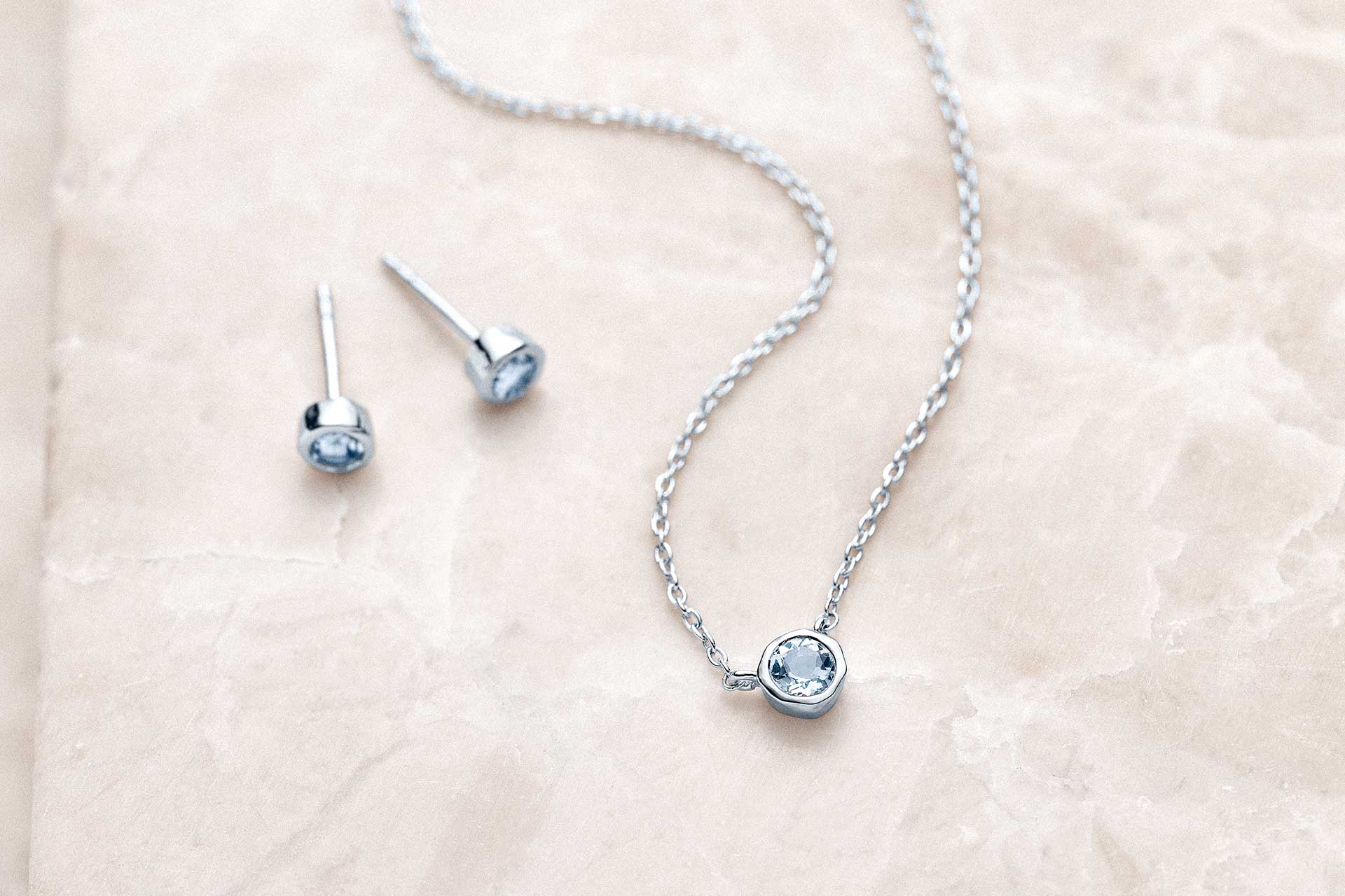Aquamarine Bezel Necklace & Earrings
