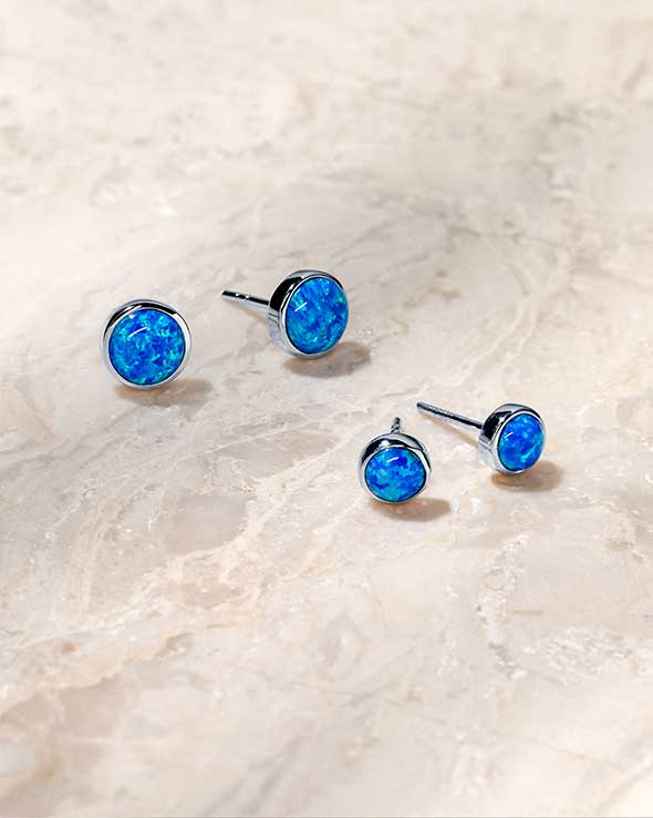 Blue Opal earrings — studs, hoops, teardrop designs
