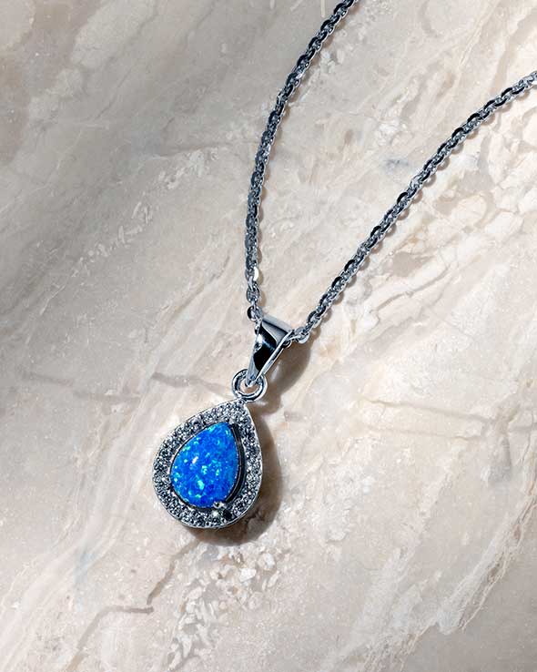 Blue Opal necklaces — ocean drops, wave stations, inlay pendants