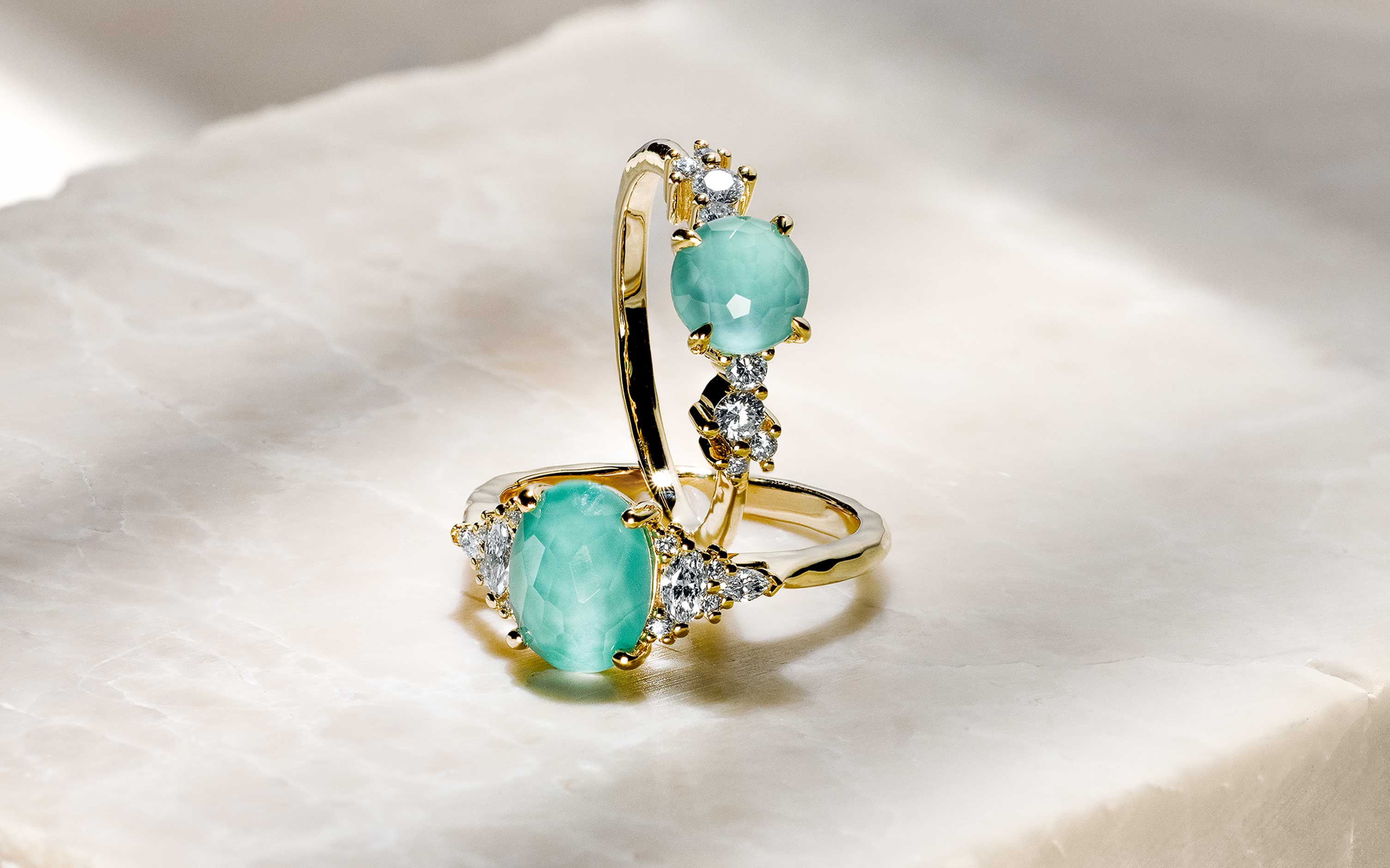 Laguna Key colored engagement rings &mdash; turquoise and diamond designs
