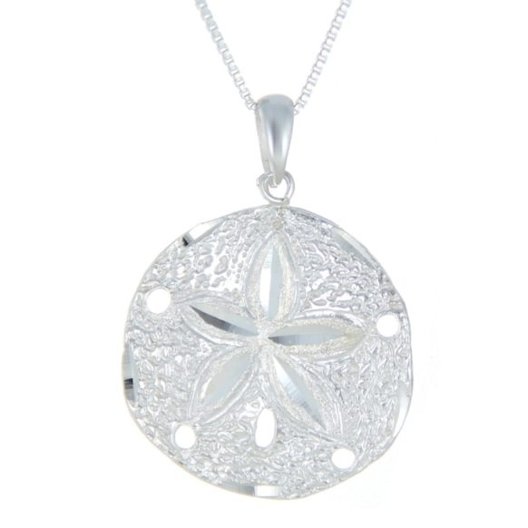 Diamond Cut Sand Dollar Large Necklace in Sterling Silver