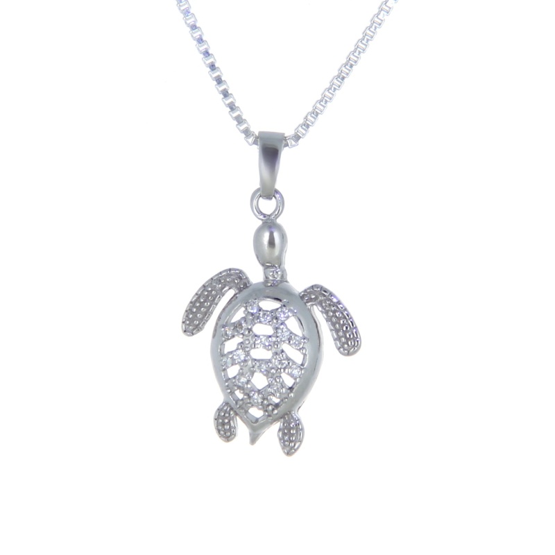 Sterling Silver Sea Turtle Necklace with CZ | Landing Company