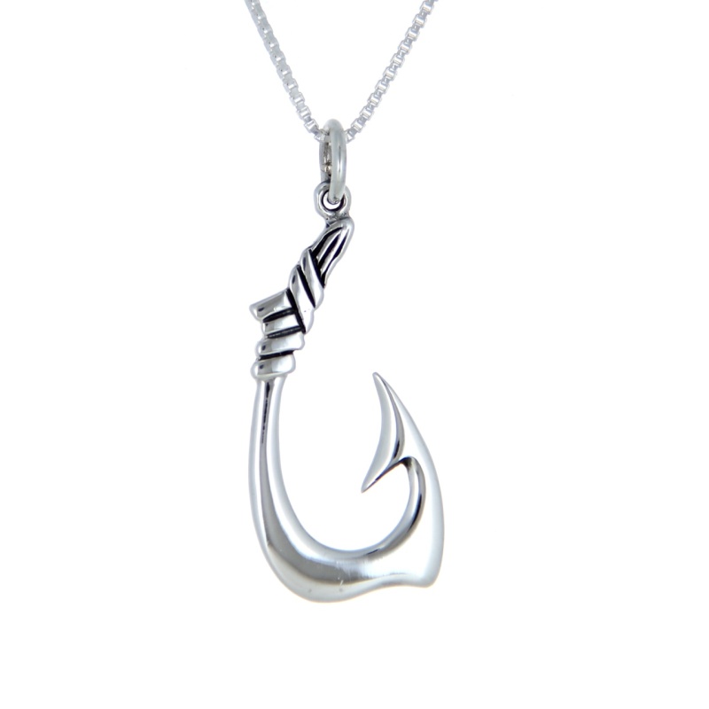 Fish hook with turquoise beads 24\u201d sterling silver nautical necklace