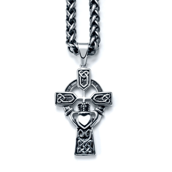 STP-2360 Stainless Steel Claddagh Cross Necklace