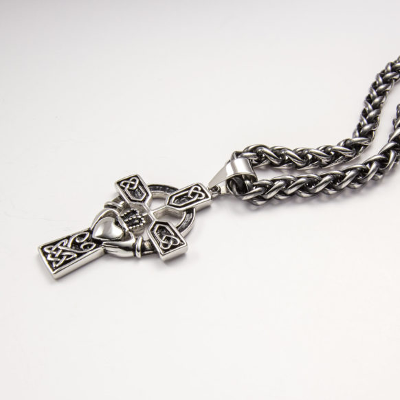 STP-2360 Claddagh Cross Necklace Side Shot