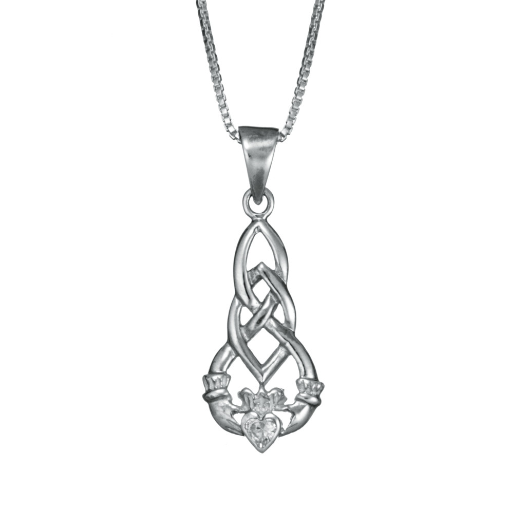 Claddagh Trinity Knot Cubic Zirconia Necklace