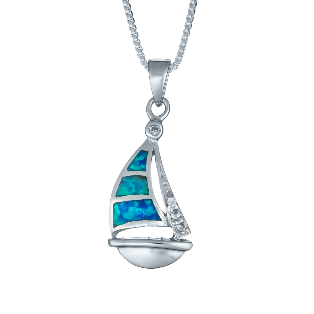 Sterling Silver Blue Opal Sailboat Necklace - Landing Company