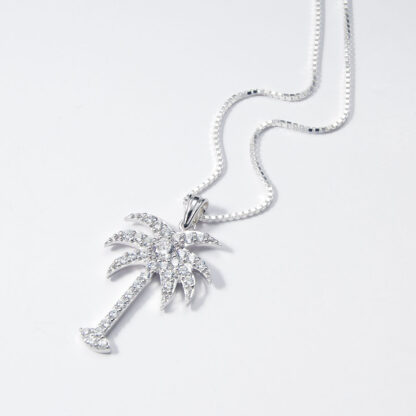 SS-SL-016 Palm Tree Necklace in Sterling Silver with CZ Flavor