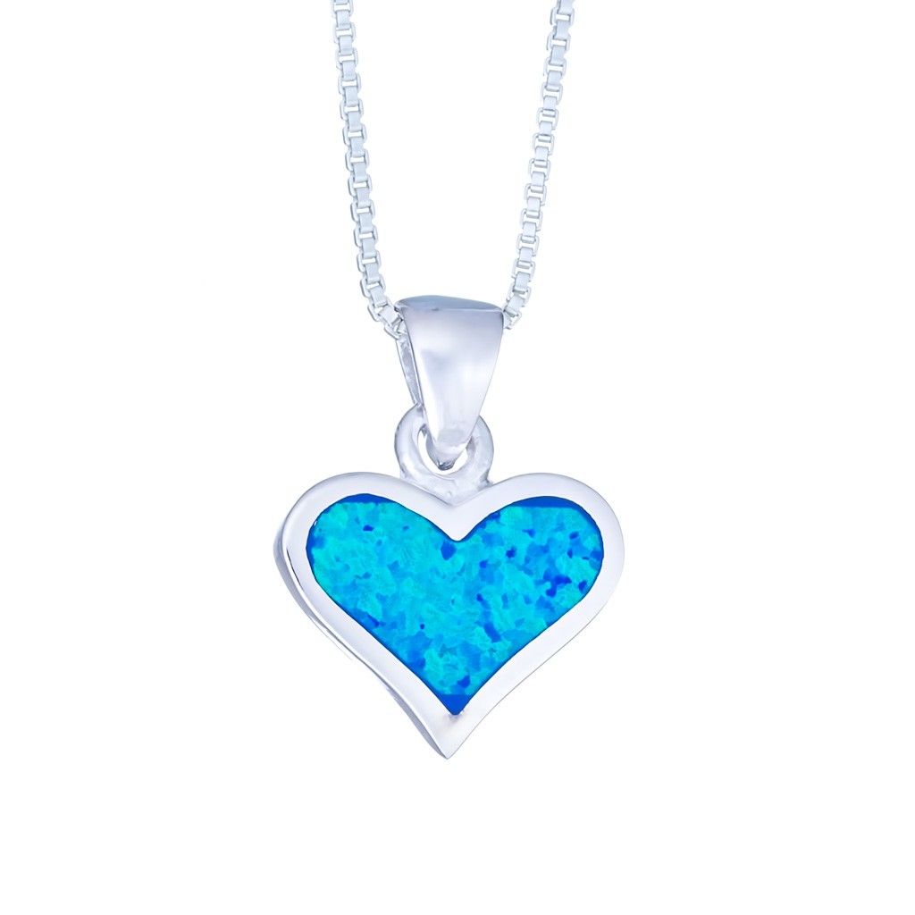 Sterling Silver Blue Opal Heart Necklace Landing Company