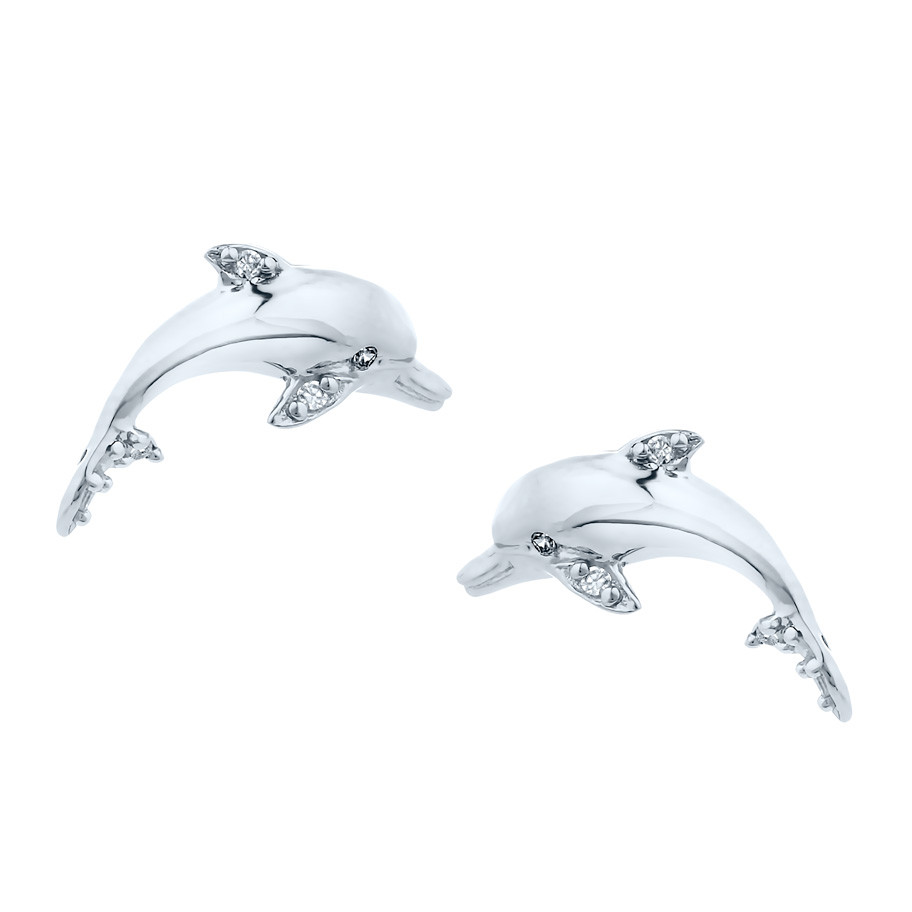 Sterling Silver Cz Dolphin Stud Earrings Landing Company Ss Sl 172 Dolphin Post Earrings