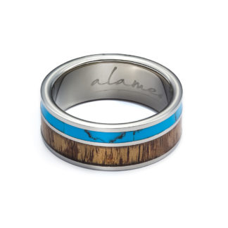 Koa Wood and Turquoise Titanium Ring TRA-1069B-08