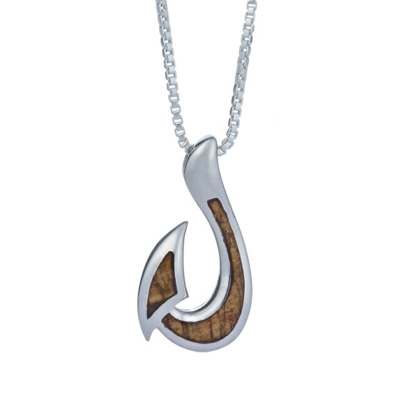 ss-sl-301 koa wood fish hook necklace