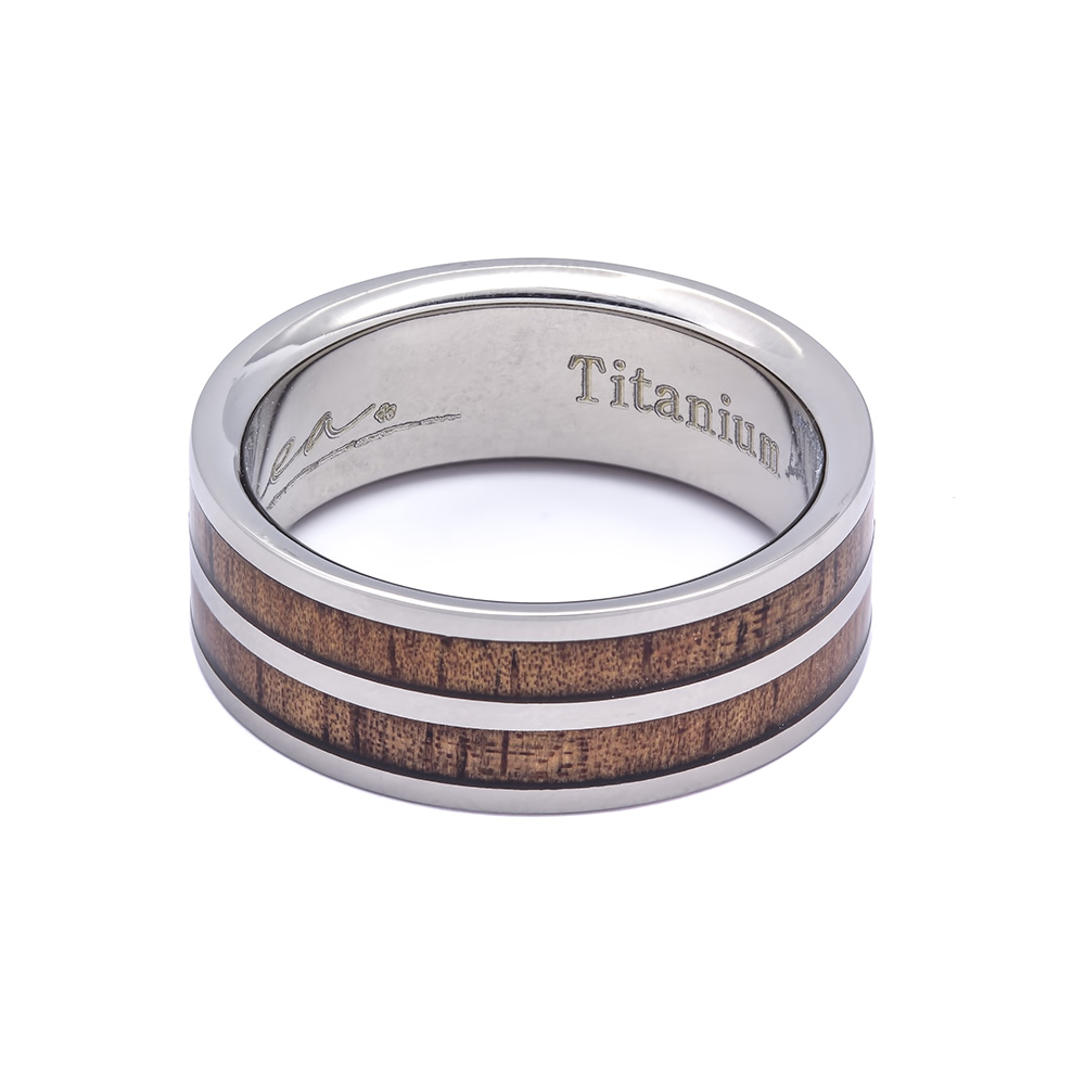 Koa Wood Stripe 8mm Band Titanium Ring | Landing Company