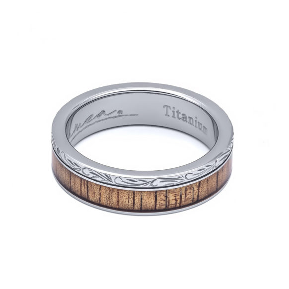 TRA-1056-06 koa wood ring with scrolling