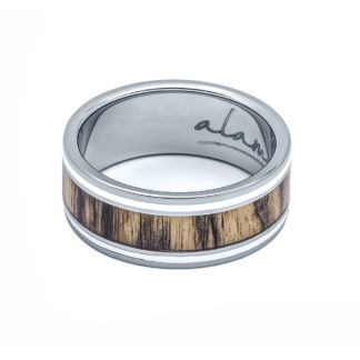 TRB-1021-08 black and white ebony wood ring with sterling