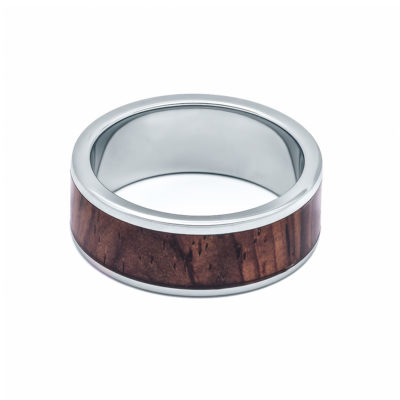trb 1021 08 black white. cocobolo wood thick band titanium ring trb 1021 08 black white