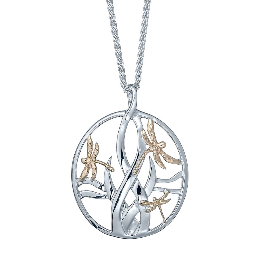 Dragonfly in Reeds Small Necklace with 10k Gold Landing Company