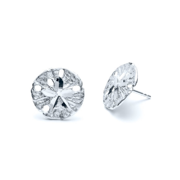 Diamond Cut Sand Dollar Stud Earrings in Sterling Silver