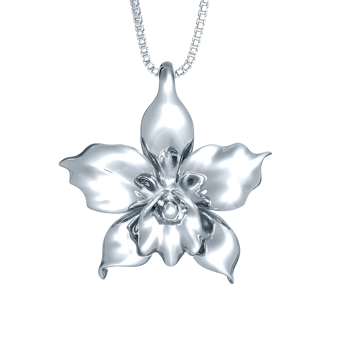 Sterling Silver Small Tropical Orchid Necklace Landing Company