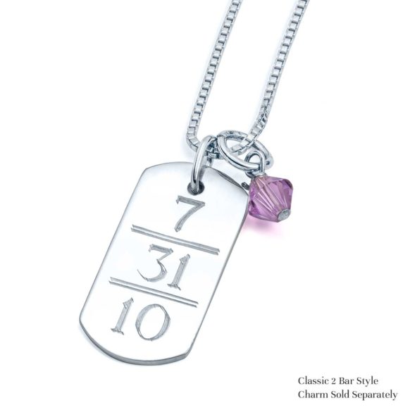Engravable ID Tag Necklace with Birthstone Charm