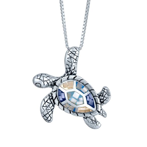 Mosaic Shell Capri Sea Turtle Necklace SS-SL-499