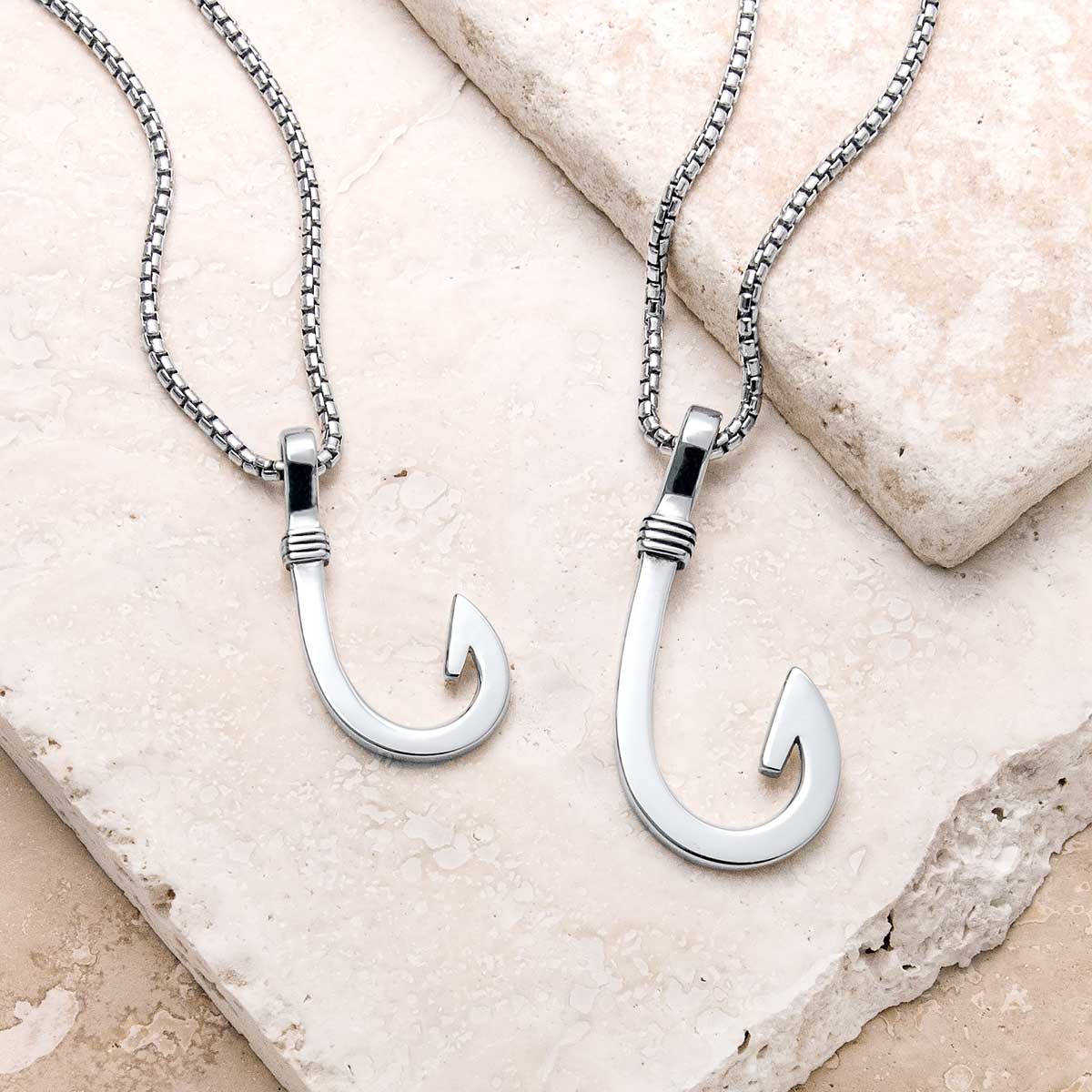 Madeira Fish Hook Large Necklace in Sterling Silver