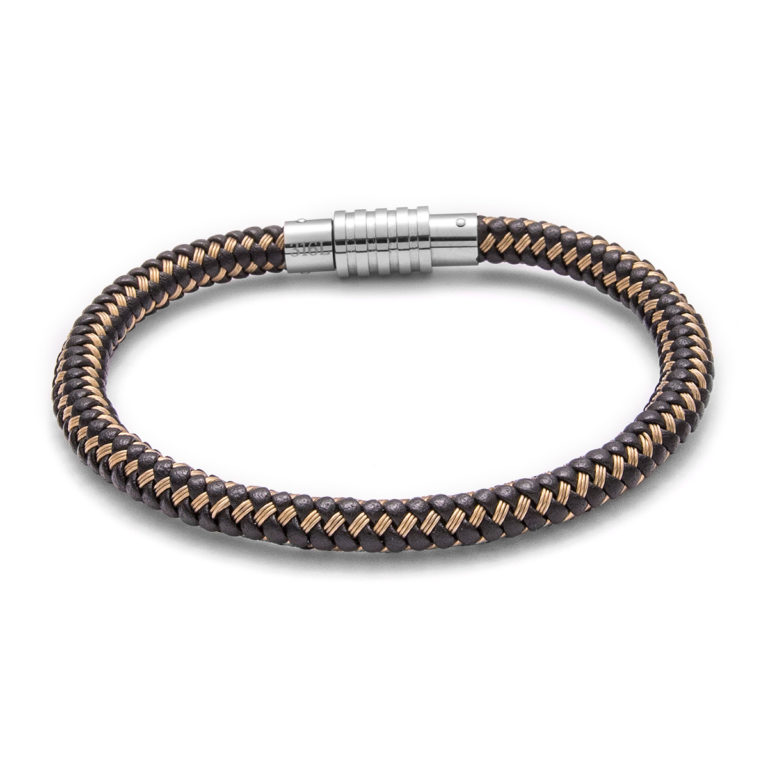 Men's Jewelry Rose & Black Leather Bracelet MJ-BR-006