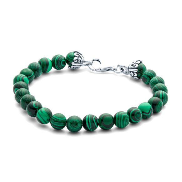 Mens Elements Gemstone Bead Bracelet 8mm Malachite SS-EL-005