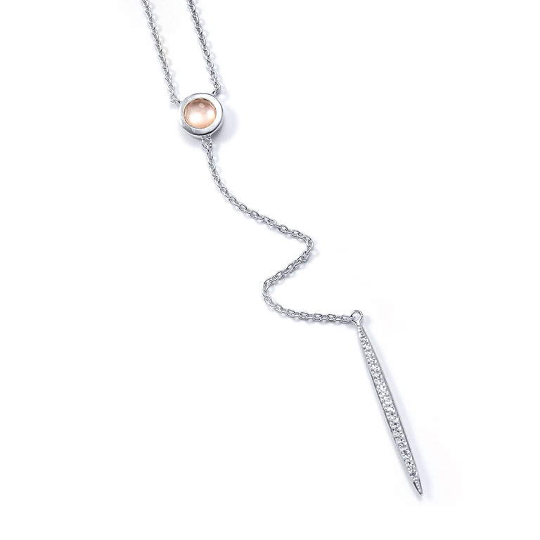 Pink Orchid & White Sapphire Y-Necklace