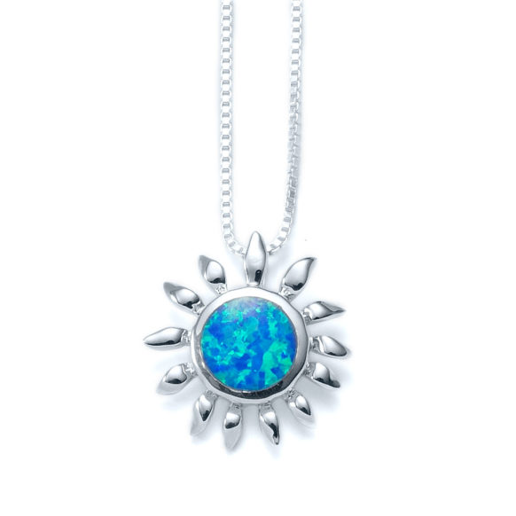 Created Blue Opal Sun Necklace