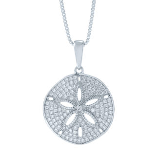 Sand Dollar Pave CZ Necklace in Sterling Silver