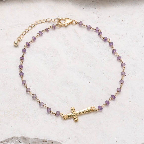 Calypso Cross Anklet - Amethyst & Gold