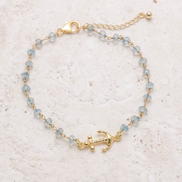 Calypso Anchor Anklet - Blue Topaz & Gold