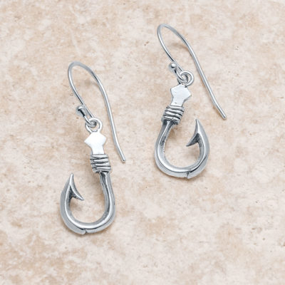 Sterling Silver Small Fish Hook Necklace Landing Company Island Fish Hook Earrings