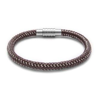 Men's Jewelry Silver & Brown Leather Bracelet MJ-BR-004