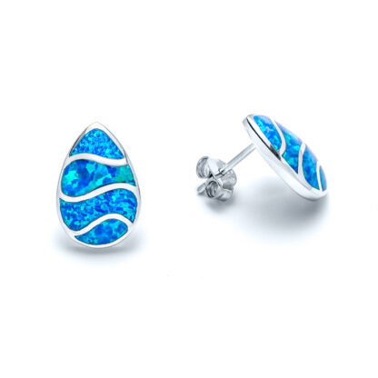 Blue Opal Ocean Drop Stud Earrings
