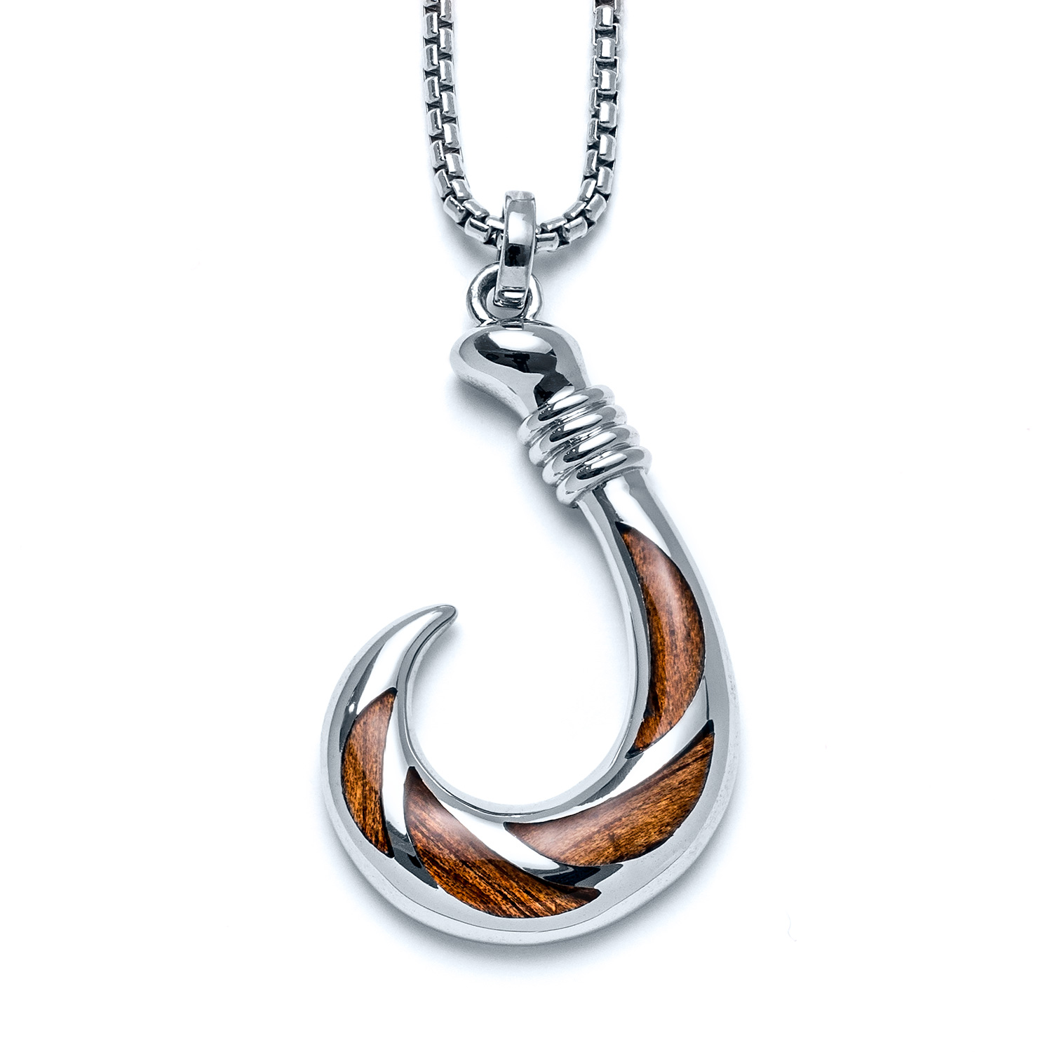 Koa Wood Fish Hook Large Necklace