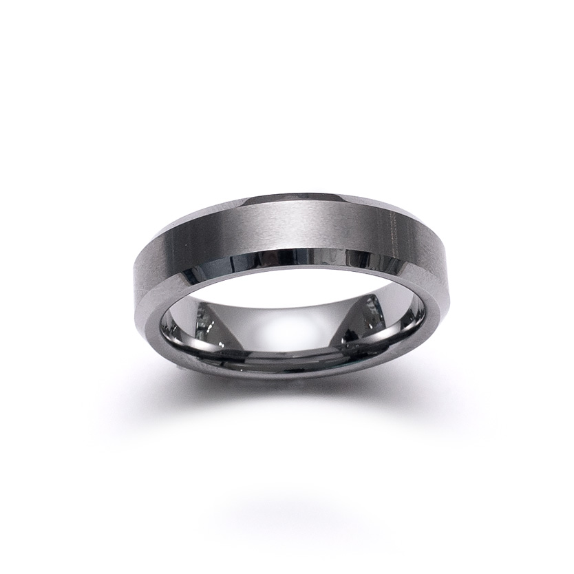 Brushed with Beveled Edge Tungsten Ring | Landing Company