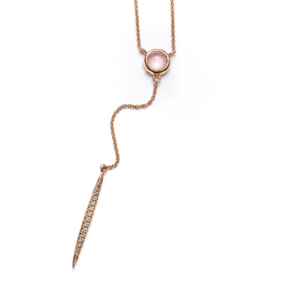 Pink Orchid & Diamond Rose Gold Y-Necklace