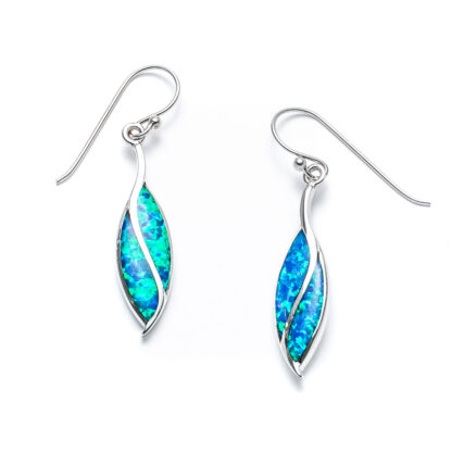 Blue Opal Modern Leaf Earrings