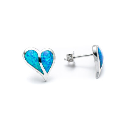 Blue Opal Heart Stud Earrings
