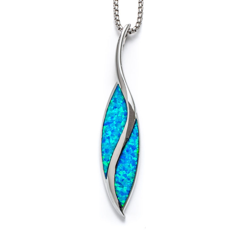 Blue Opal Modern Leaf Necklace
