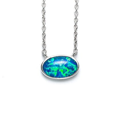 Blue Opal Classic Oval Stationary Necklace