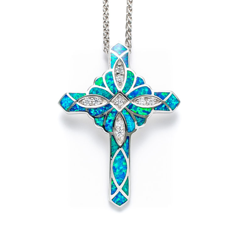 Blue Opal Cross Necklace