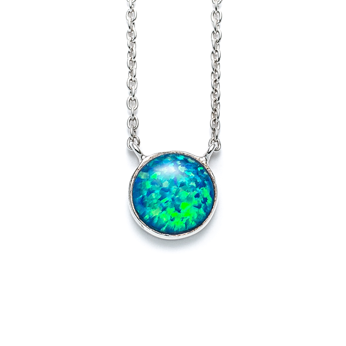 Blue Opal Classic Round Stationary Necklace