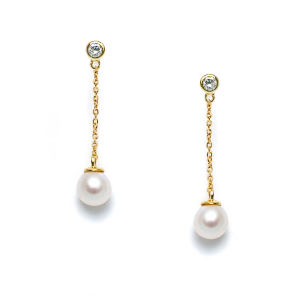 Pearl & Diamond Chain Stud Earrings