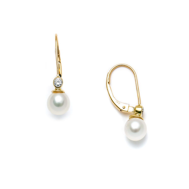 Pearl & Diamond Leverback Earrings