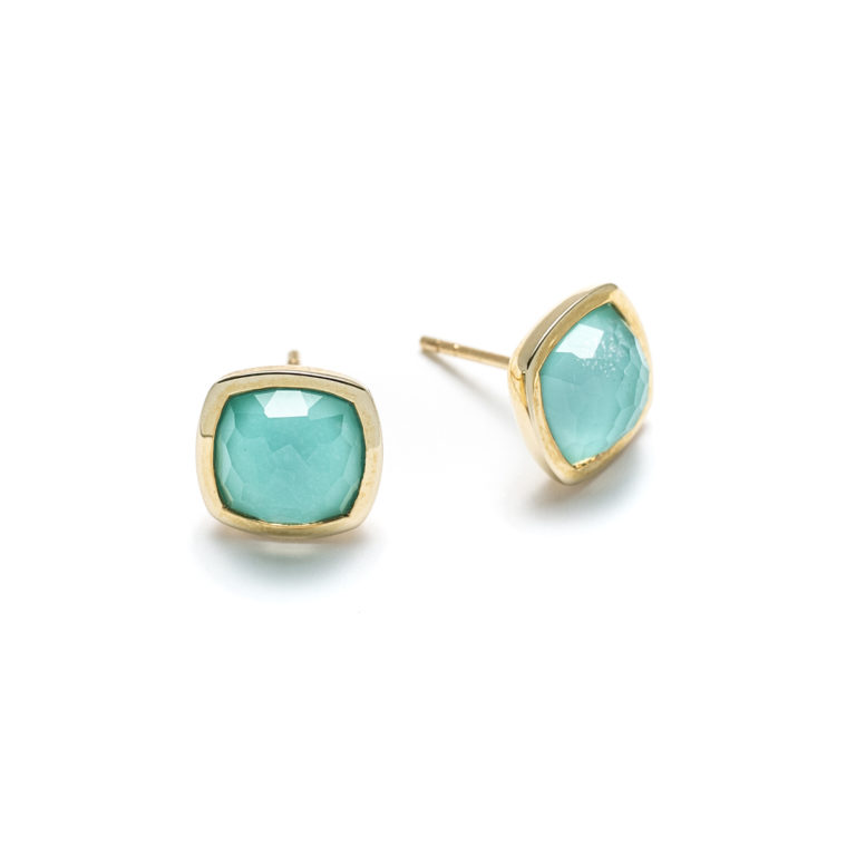 Laguna Square Cushion Yellow Gold Stud Earrings