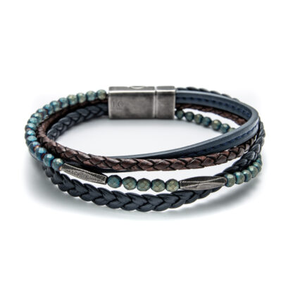Antique Navy Multi Strand Hematite and Steel Bracelet