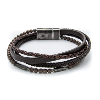 Antique Brown Multi Strand Hematite and Steel Bracelet